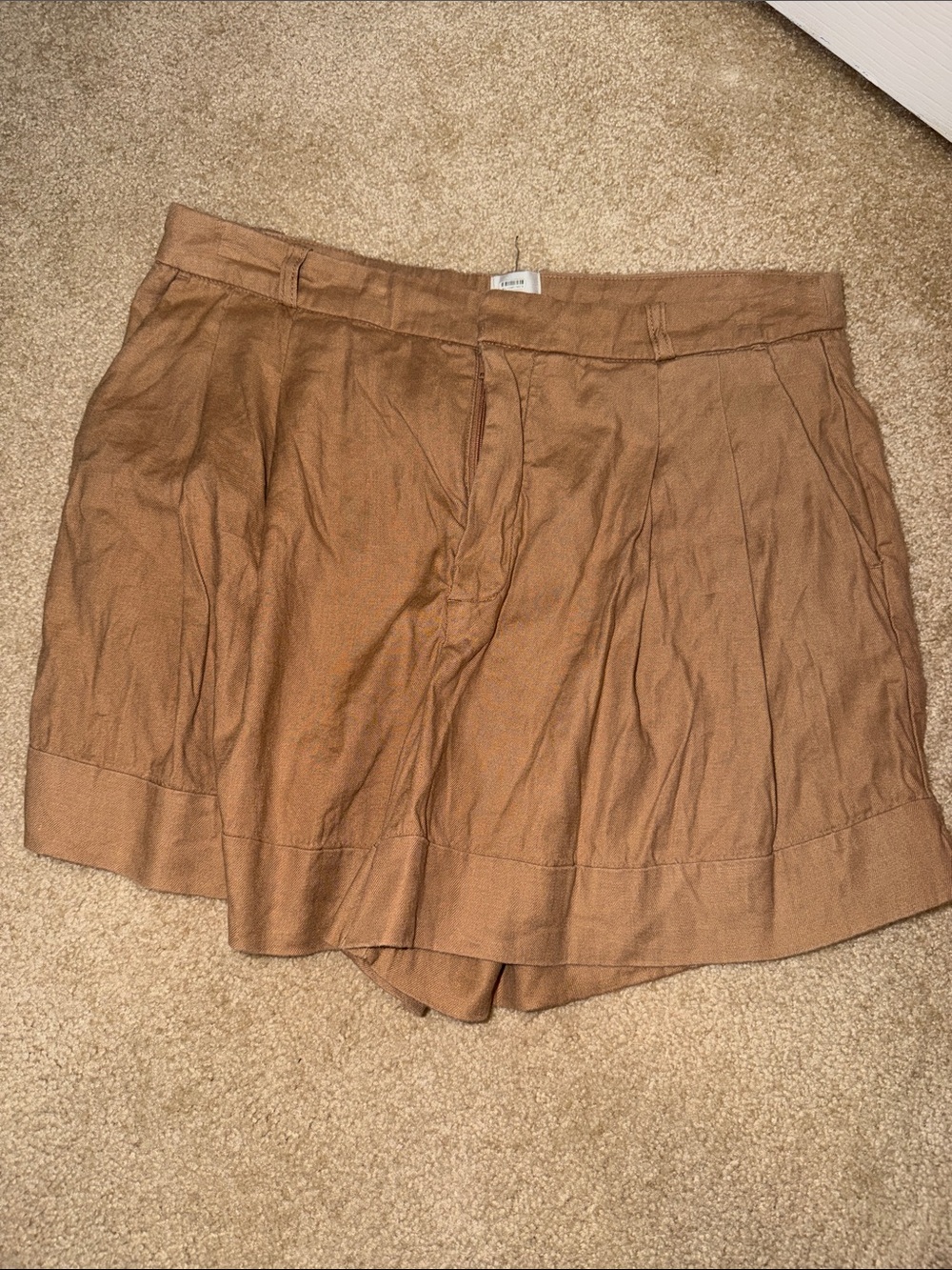 Maeve High Waist Brown/Tan Linen-Look Shorts